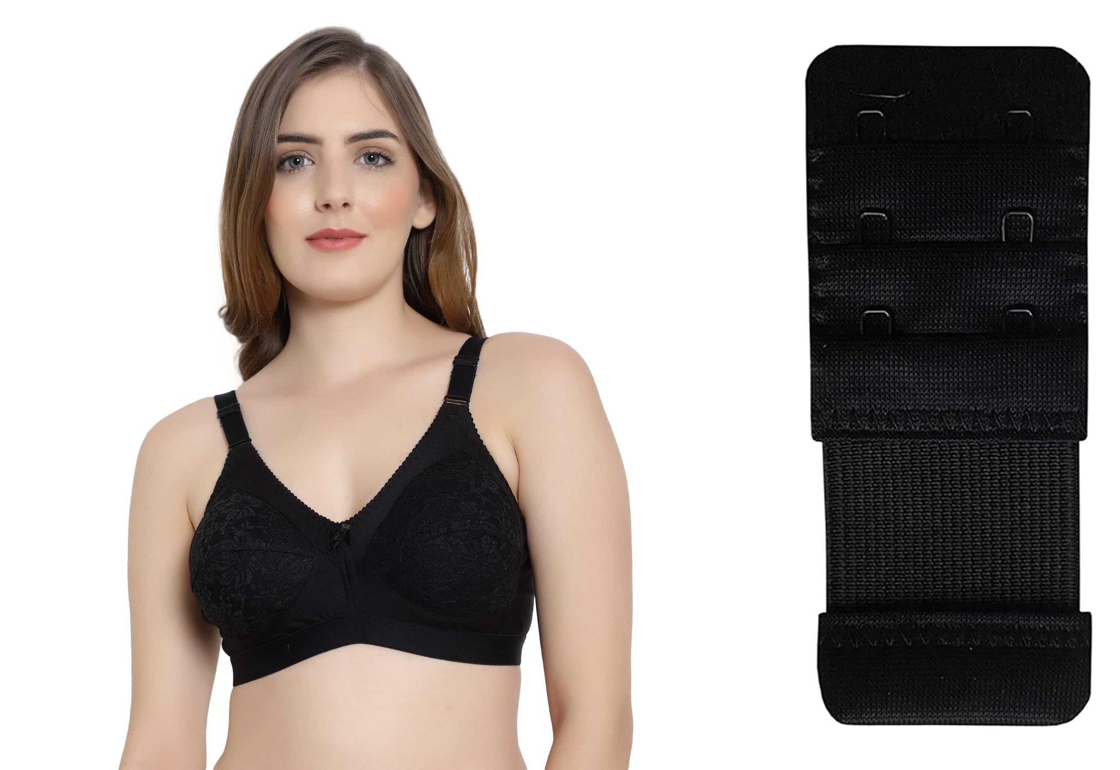 Khwaish Store Women's Women's Non Padded Plus Size Minimizer Bra Wireless Cotton Blend Everyday Bras + Included Bra Extender Free Size