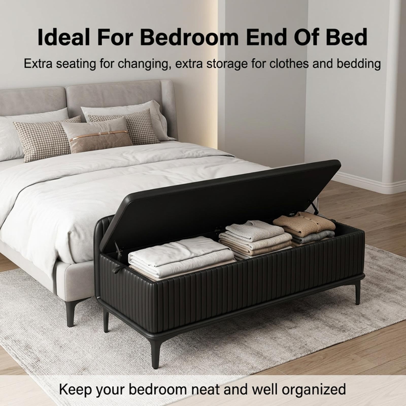 Panca moderna per camera da letto con vano contenitore;