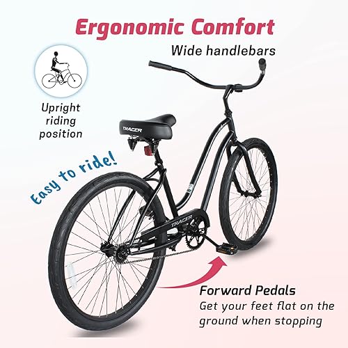 Miniatura 83 de Tracer ACE - Bicicleta crucero de playa de una sola velocidad de 26 pulgadas con freno de posavasos para hombres y mujeres, varios colores verde