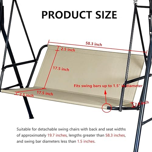 Miniatura 2 de Funda de repuesto para asiento de columpio para patio al aire libre, 3 plazas, 600D, mejorada, gruesa, de tela Oxford impermeable, para porche,