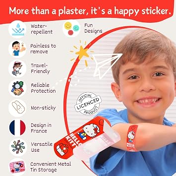 Hello Kitty Flexible Plasters in Metal Tin Box, Waterproof & Breathable First Aid Plasters for Kids & Adults, Latex-Free, Hypoallergenic, Easy Removal & Skin-Friendly, Two Sizes, 24 Plasters