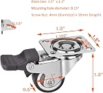 4 Pack 1" Low Profile Casters Wheels Soft Rubber Swivel Caster with 360 Degree Top Plate 100 lb Total Capacity for Set of 4 (2 with Brakes & 2 Without)