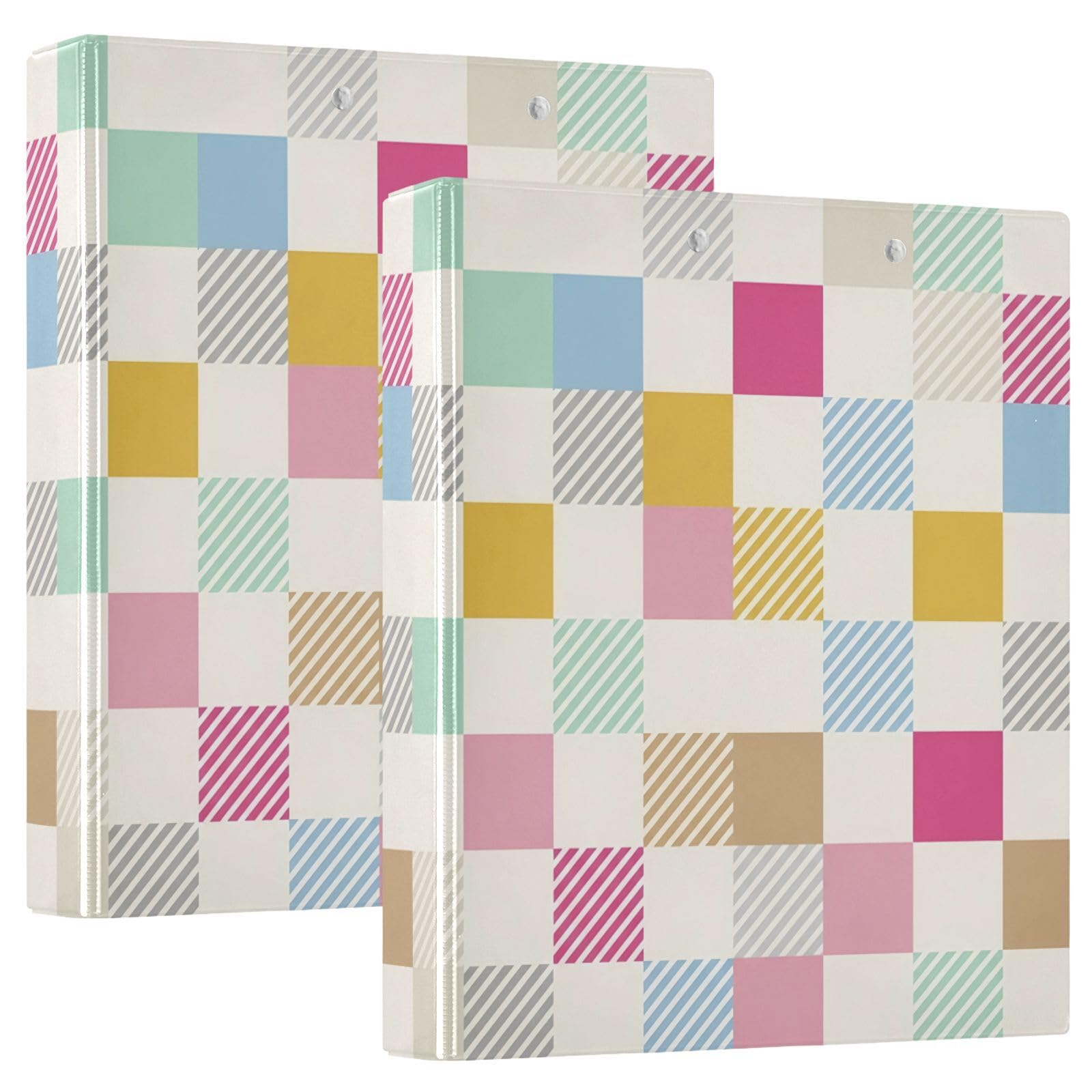 Raccoglitori a 3 anelli, 3,8 cm, a scacchiera, decorativi, rotondi, con clip in metallo, organizer per casa e ufficio, confezione da 2