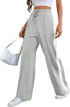 Wide Leg Sweatpants Women High Waisted Baggy Sweat Pants Active Striped Track Pants with Pockets