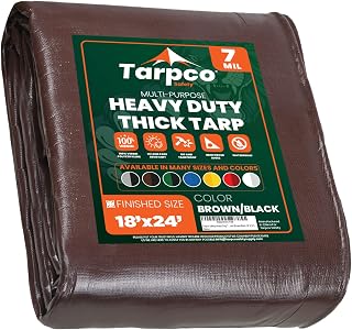 Tarpco Safety Heavy Duty 7 Mil Tarp Cover, Waterproof, UV Resistant, Rip and Tear Proof, Poly Tarpaulin with Reinforced Edges for Roof, Camping, Patio, Pool Cover, Boat (Brown/Black 18′ X 24′)