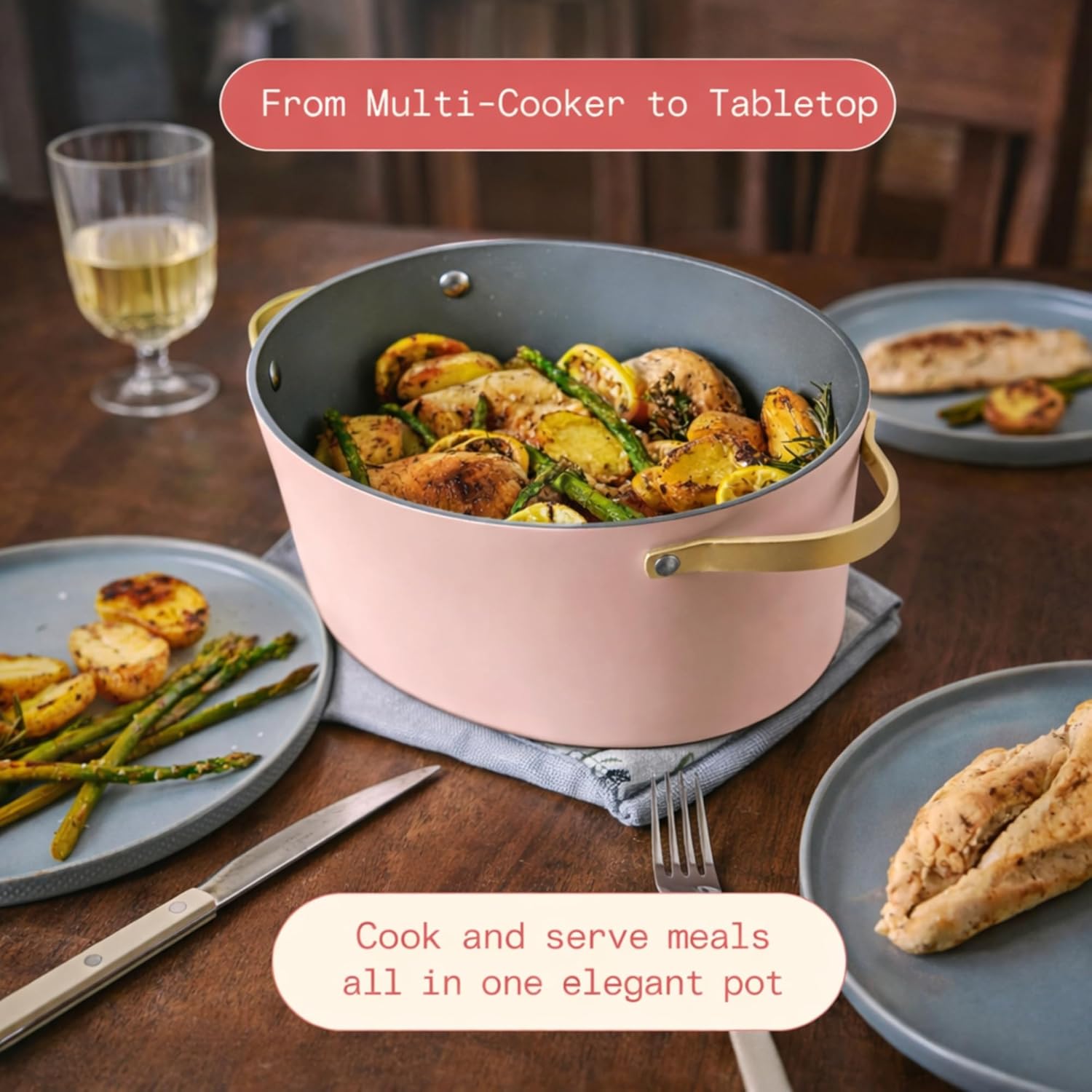 6 Quart Electric beeautifuul Multi Cooker 10 in 1 with Programmable Touch Display, Slow Cook Sear Steam (Rose)