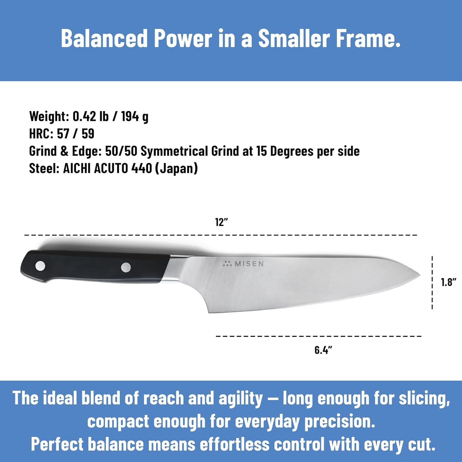 Misen 6.5-Inch Gyuto Knife – AICHI ACUTO440 High-Carbon Stainless Steel, Rust-Proof Japanese Chef’s Knife, Ergonomic Rounded Spine for Precision & All-Purpose Use - Black