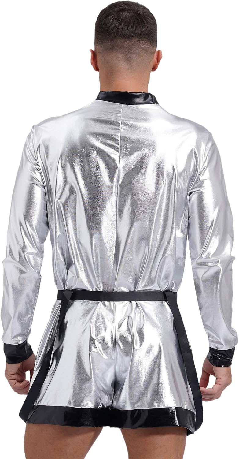 Freebily Mens Adult Astronaut Costumes Cosplay Robot Outfits Shiny Bodysuit Space Fancy Dress-up