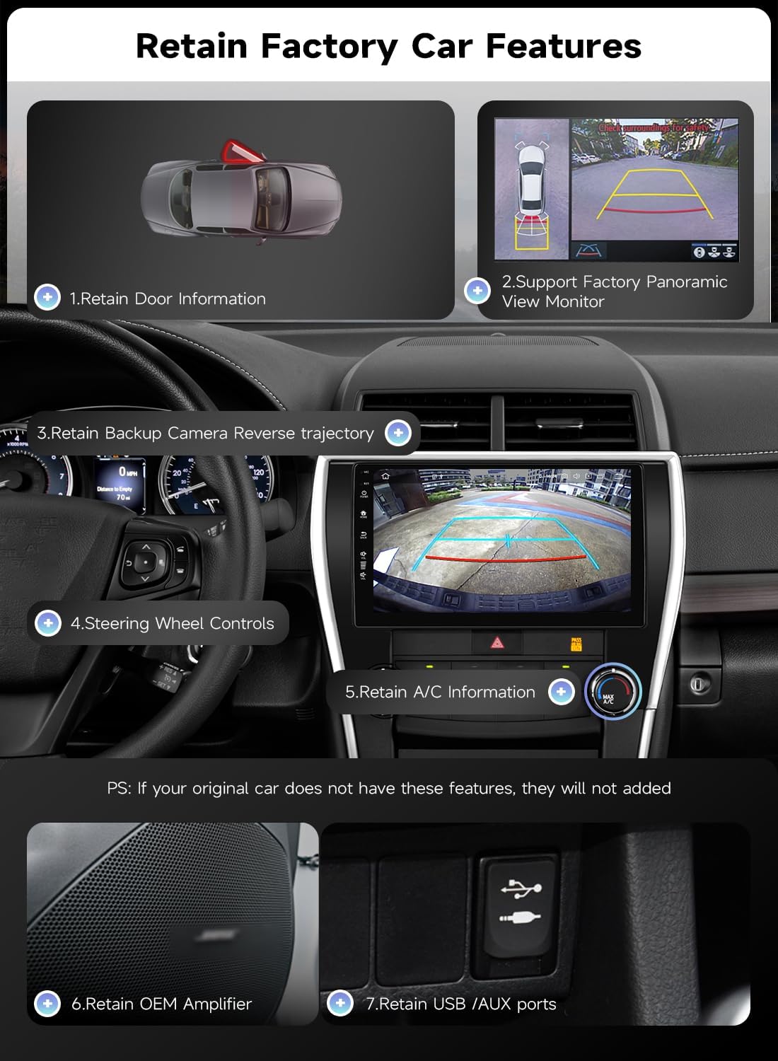 Roadanvi Android 14 6G+128G Car Radio for Toyota Camry 2015 2016 2017 Wireless Carplay Android Auto Car Stereo GPS Navigation WiFi 4G LTE 10.2" QLED Touch Screen Head Unit Bluetooth 5.2 DTS X14