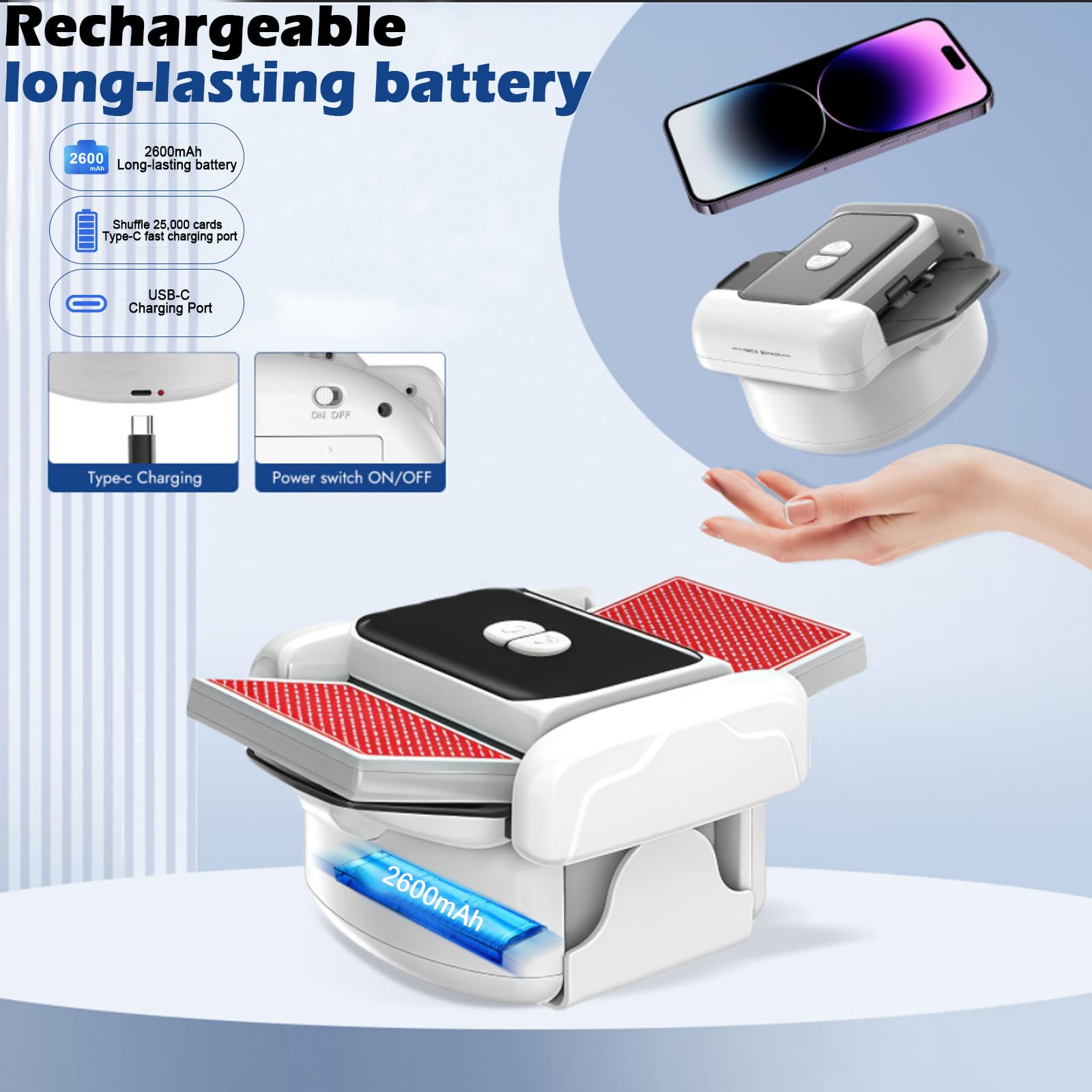Automatic Card Shuffler Machine 2 Deck, One-Touch Auto/Manual Mode, Low-Noise Design Suitable for Games Such As Poker Uno - Image 3