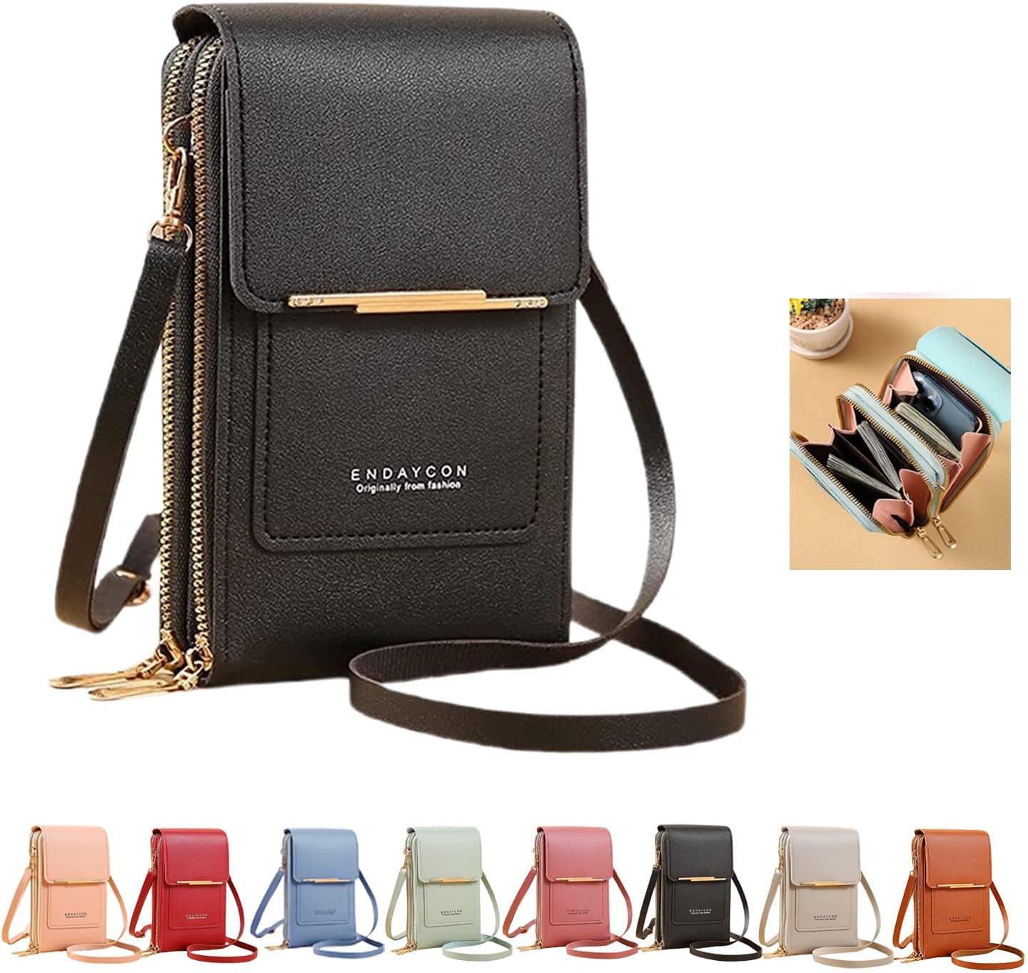 Cross Body Bag Women with Multi-Pockets, Leather Ladies Cross Body Handbags Phone Pouch with Long Strap Zips Card Slots, Cellphone Shoulder Bags Coin Purse Wallet (Black)