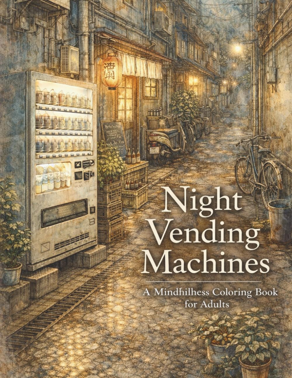 Night Vending Machines Coloring Book: Cozy Neon Alleys & Retro Japan Scenes for Relaxation and Mindfulness