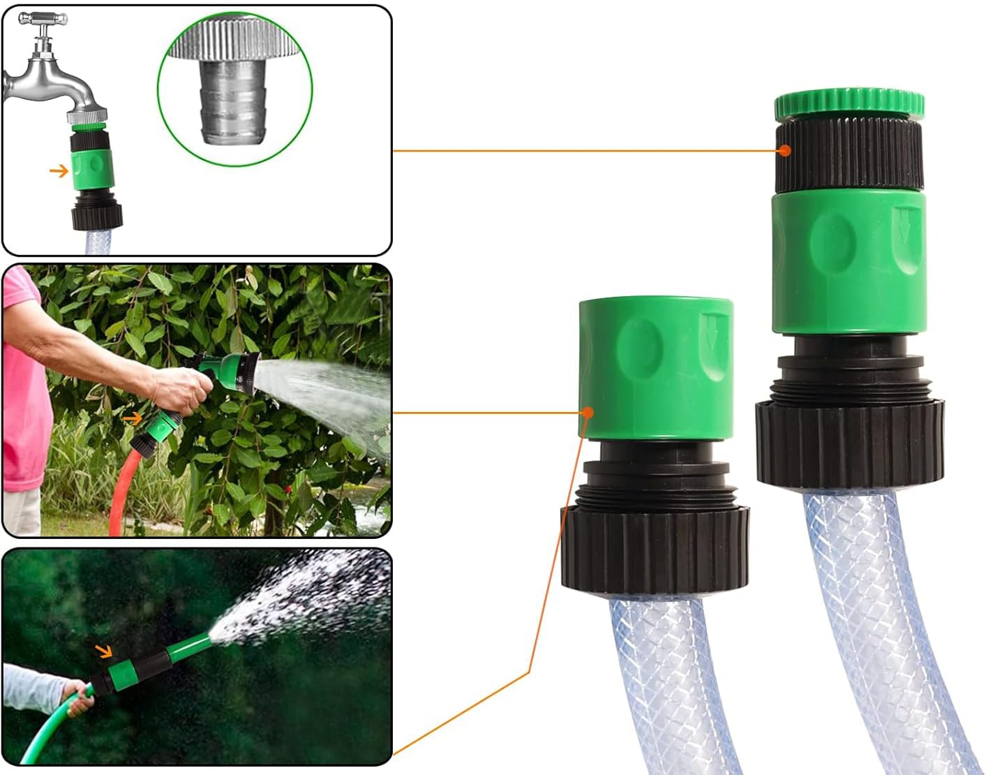 YIJIA | Manguera de jardín - Set Manguera con Conexión y Boquillas para Riego Reforzada 3 Capas, Presión de rotura de 20 bar - Diámetro Ø1/2" (12mm), Verde, Longitud de 30 Metros