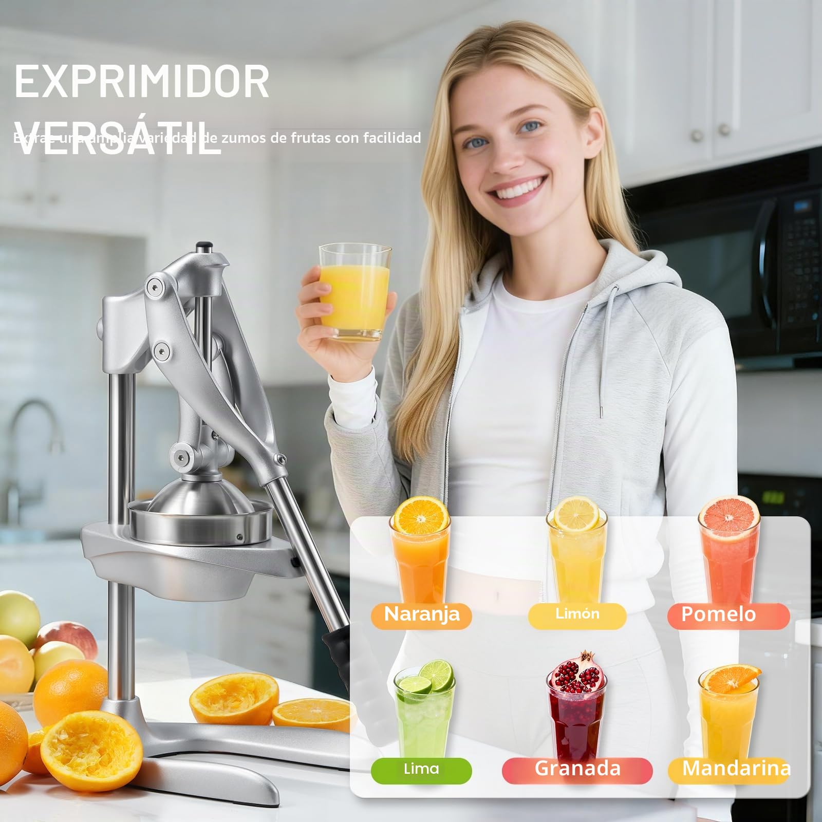 Sopito Esprimidores Manual, Exprimidor Limon acero Inoxidable, Lemon Squeezer para Naranjas, Limones, Granada, Pomelos, Plateado