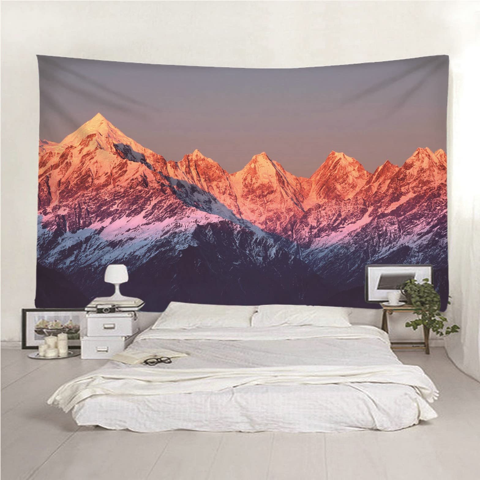 Chenlane Wandteppich Yoga Baumwolle Wand Teppiche Klein Schneeberglandschaft Wandteppich Orient Wandtuch Vorhang Wandbehang Dekoration Weiß Grau 350x250cm