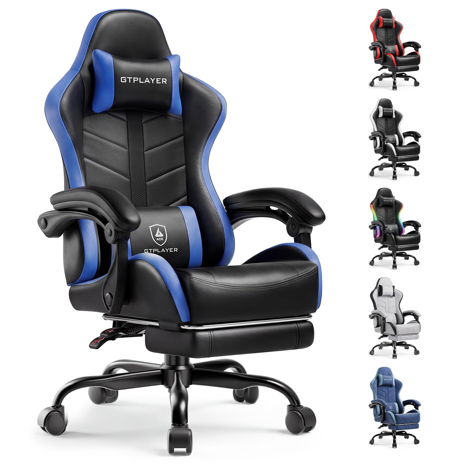 GTPLAYER Gaming Chair, Computer Game Chair for Adults, Black - Blue