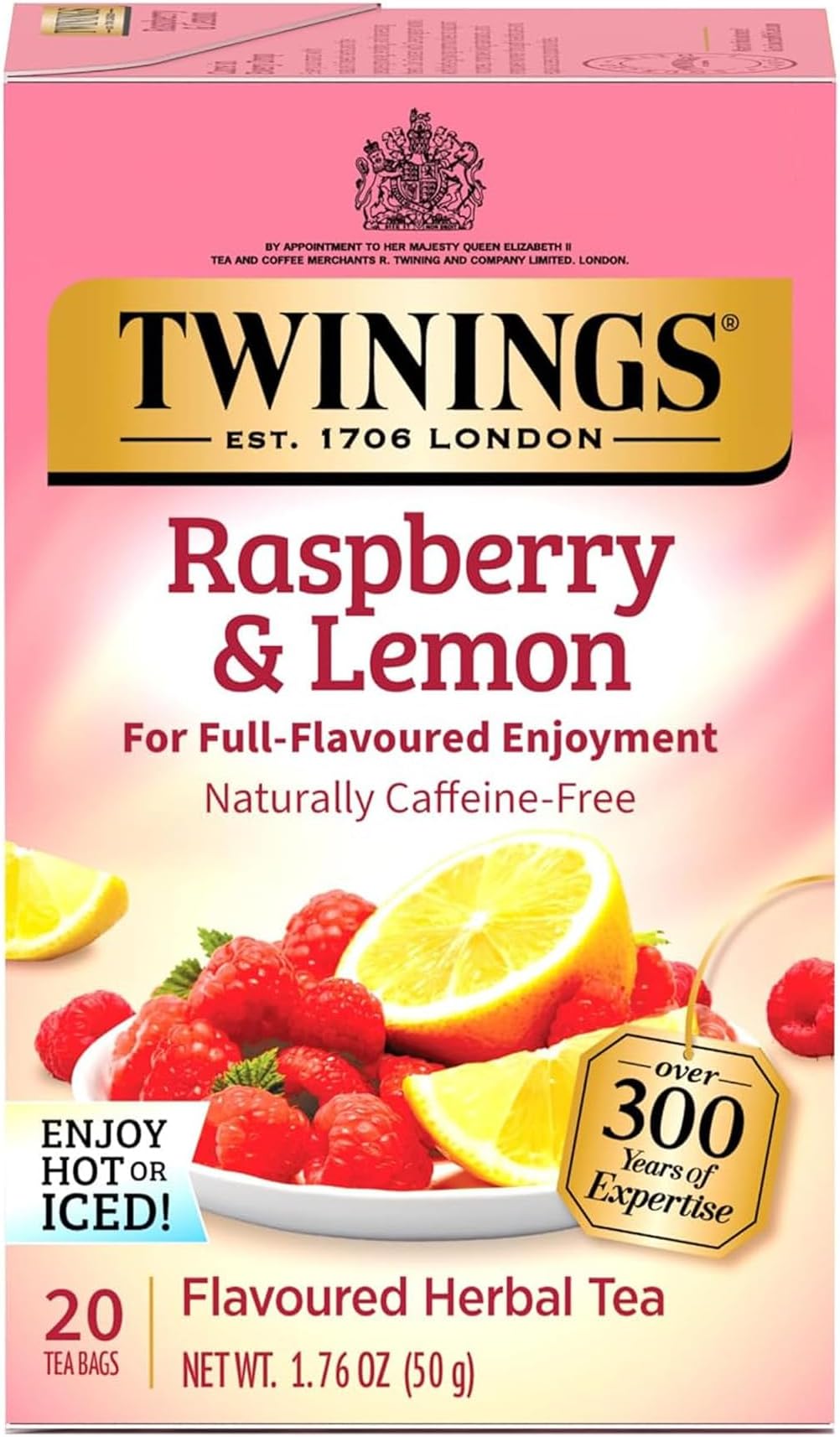 Twinings Raspberry & Lemon Herbal Tea Bags, 20 Count