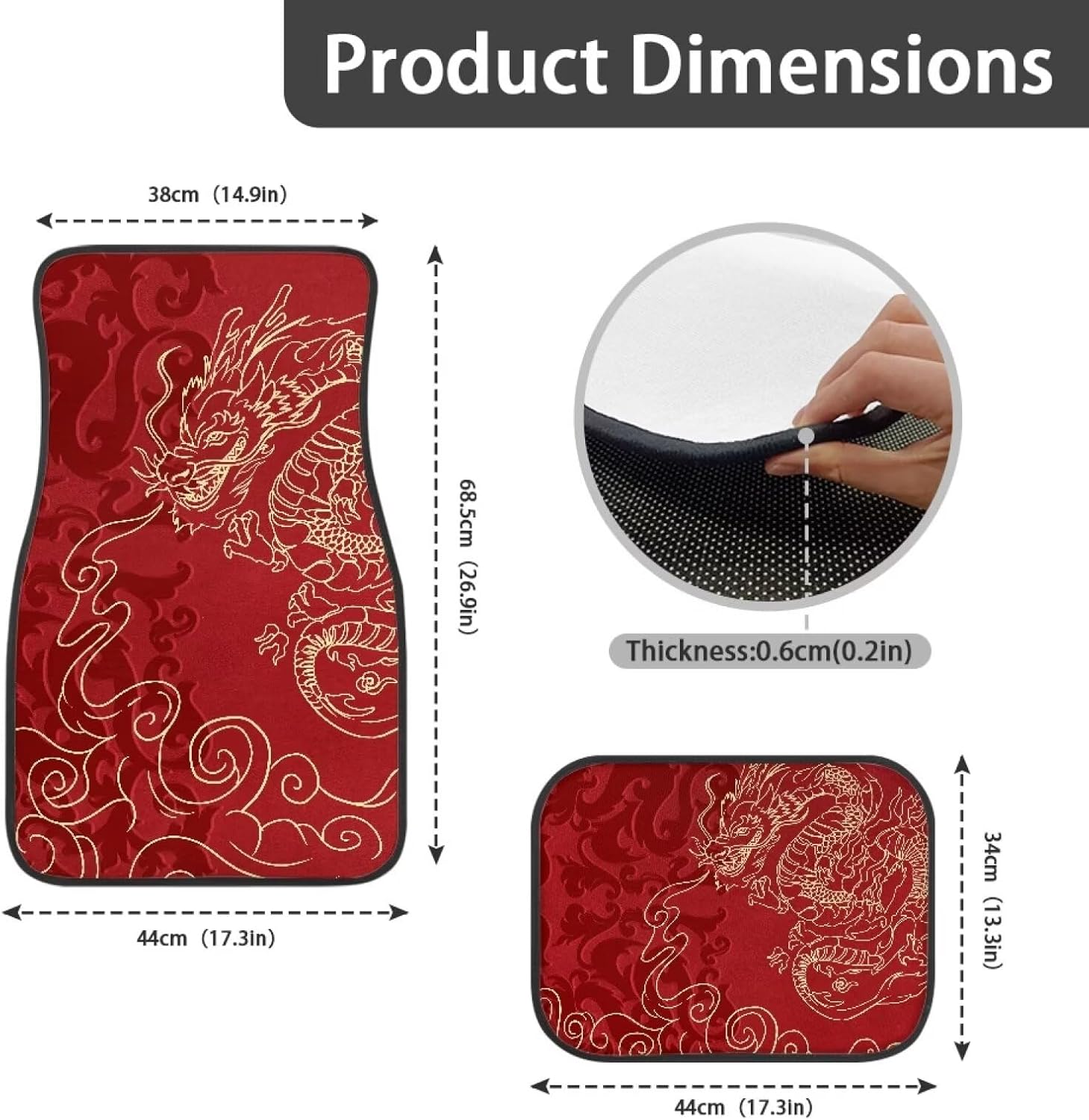 Car Floor Mats Full Set 4 Pcs, Red Dragon Automotive Floor Pads, All Weather Floor Carpet Full Set, Easy to Clean, Universal Fits SUV Van Sedan