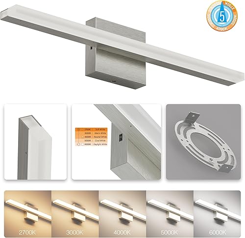 Vista 5 de ZAGO Lámparas lineales de tocador de baño de 24 pulgadas sobre el espejo, barra de iluminación LED moderna montada en la pared ajustable