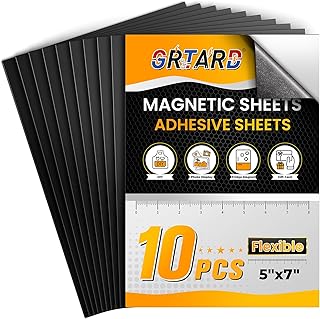 Grtard 5" x 7" Magnetic Sheets with Adhesive Backing, 10 Pack Magnet Sheets with Adhesive, Flexible Magnet Sheets for Stickers, Strong Cuttable Magnetic Sheet for Crafts, Photos, DIY