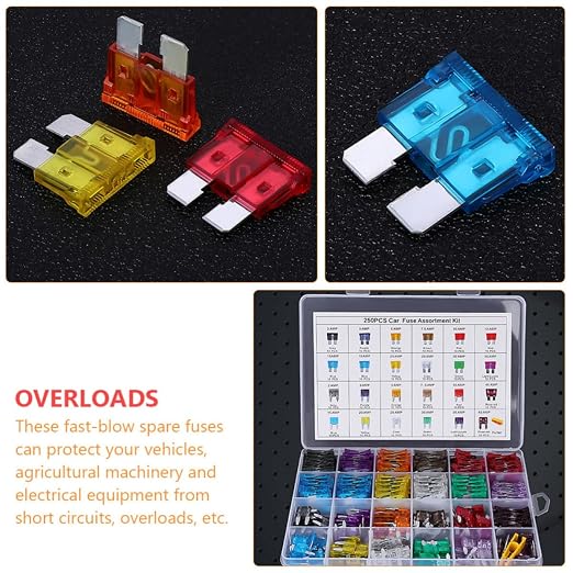 Kit surtido fusibles para auto 250 piezas con caja miniatura 9