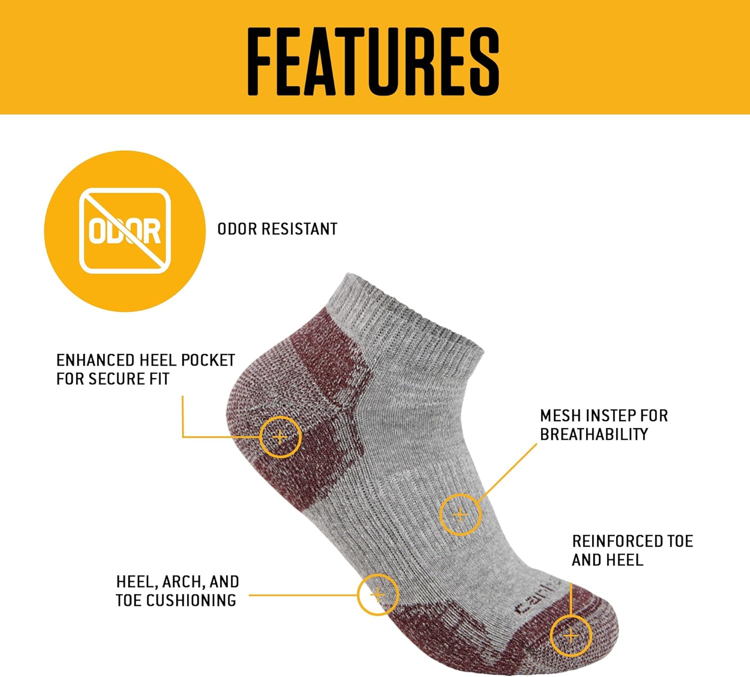 Carhartt Women's SL2623W Women's Midweight Cotton Blend Low Cut Sock 3-Pack - Image 2