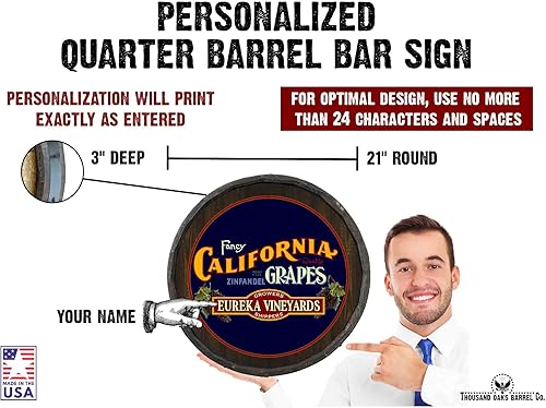 Vista 352 de THOUSAND OAKS BARREL CO. Personaliza el letrero de un cuarto de barril con cócteles de gato negro, barril de vino hecho de madera de roble de alta