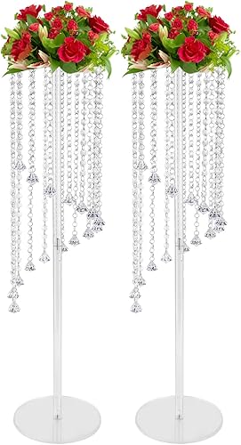 2 centros de mesa de boda de 31.5 pulgadas de alto, jarrones plateados, jarrón de flores de cristal, soporte para decoración de mesas de fiesta,
