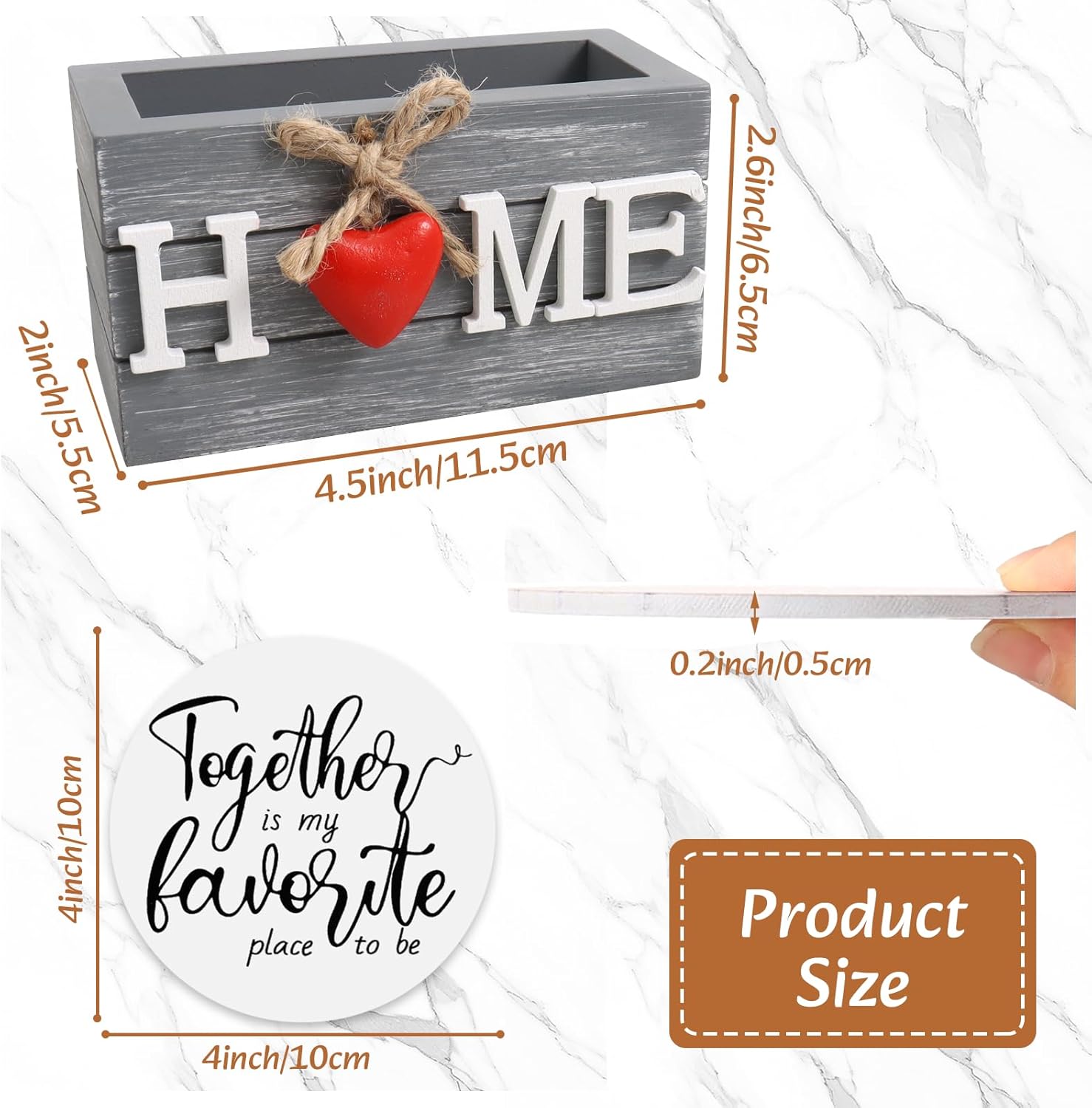 Housewarming Gifts for Home Christmas Coasters Gifts for New Home Decoration Wooden Heart Coasters for Drinks 6 Set Funny Farmhouse Coaster with Holder for Housewarming (White) - Image 3