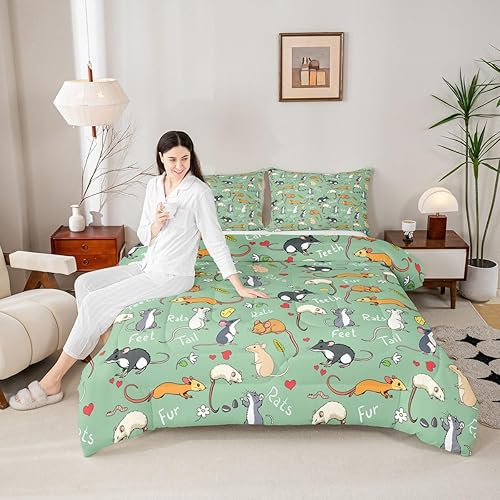 Miniatura 3 de Erosebridal - Juego de funda de edredón con diseño de rata para niños, juego de cama tamaño individual, divertidos diseños de animales con corazón