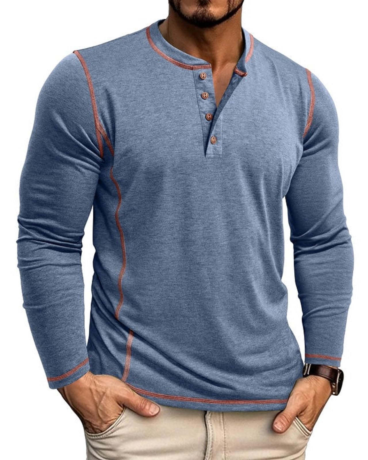 LAOARA T Shirt Uomo Maglietta Manica Lunga Cotone Slim Fit Henley Tshirt Maglia Bottone Magliette M-2XL