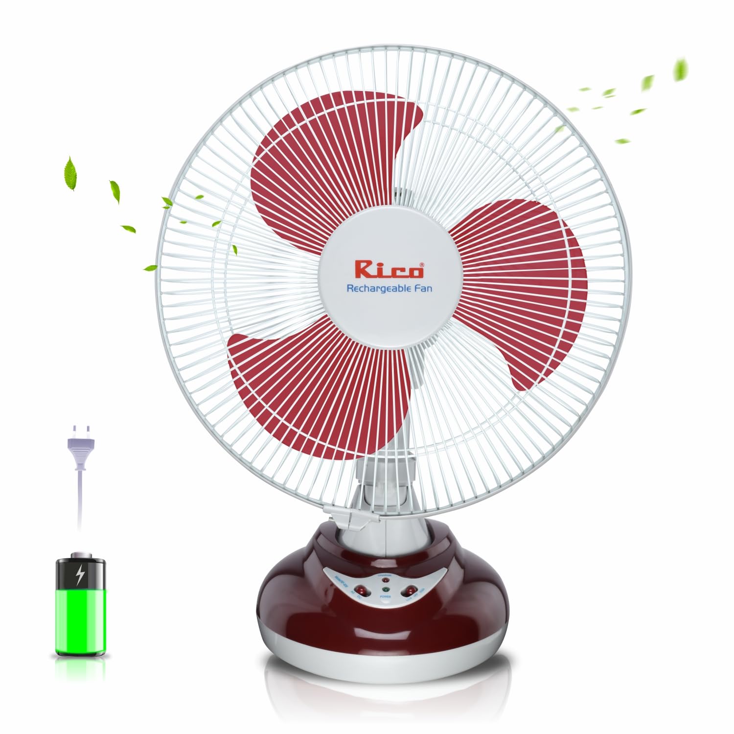 Rico Rechargeable Table Fan with Built in Battery 12 inches with Oscillation Swing for Bedroom or Study Room (RF-806)