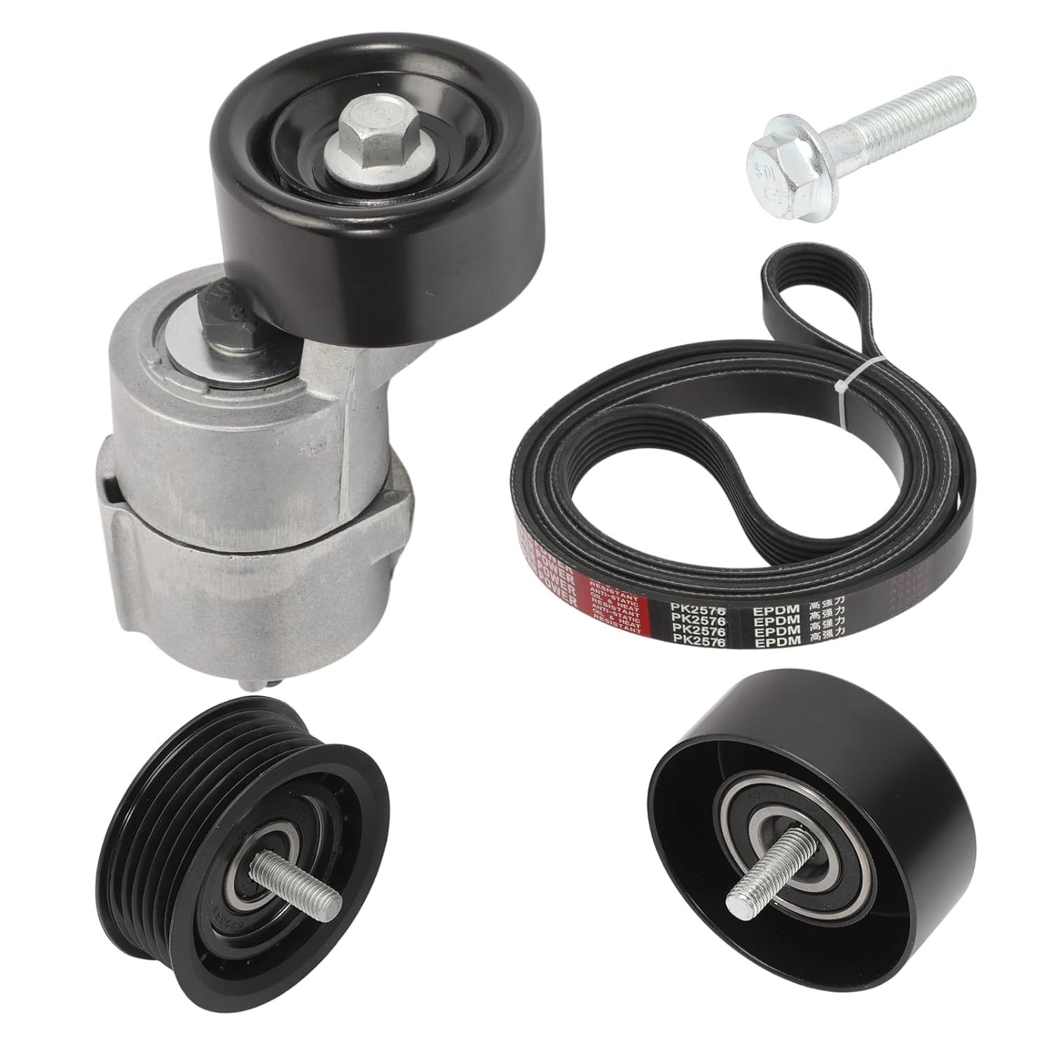 Tensioner & Serpentine V-Ribbed Belt & Idler Pulley Kit for 2.0L 2.4L Sonata Tucson Optima Hybrid Sorento for Sportage Turbo 252122G760 2528125000 2528825001