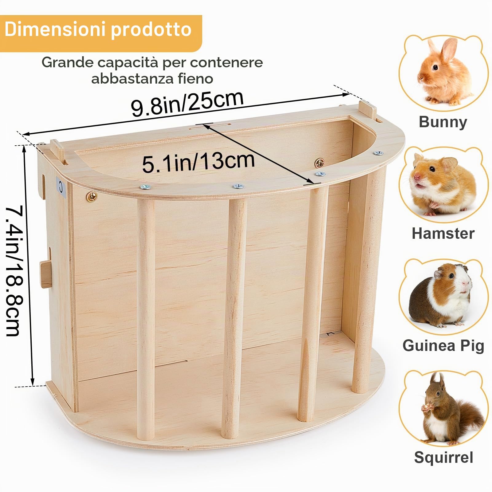 Hay Rack in Legno, Mangiatoia per Fieno Conigli per Coniglio Cavia Cincillà Piccoli Animali