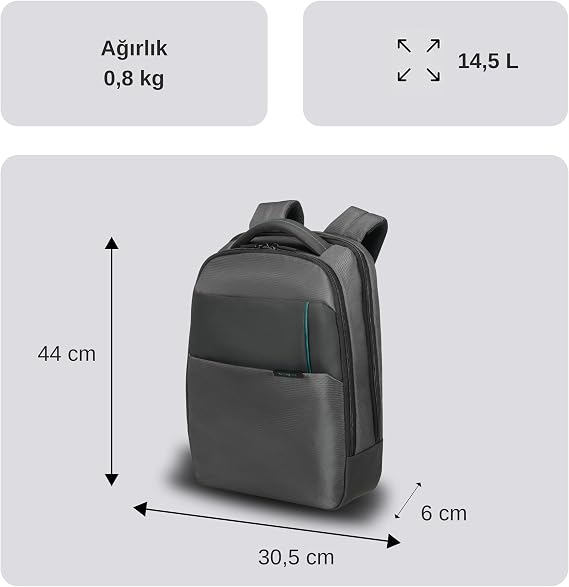Samsonite 16N-09-004 Qibyte Notebook Sırt Çantası, 14.1, Antrasit