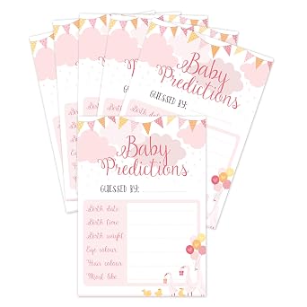 Manta Makes Baby shower prediction cards, 20 x baby prediction cards for baby shower, baby shower games, baby shower decorations girl boy or neutral Predictions pink