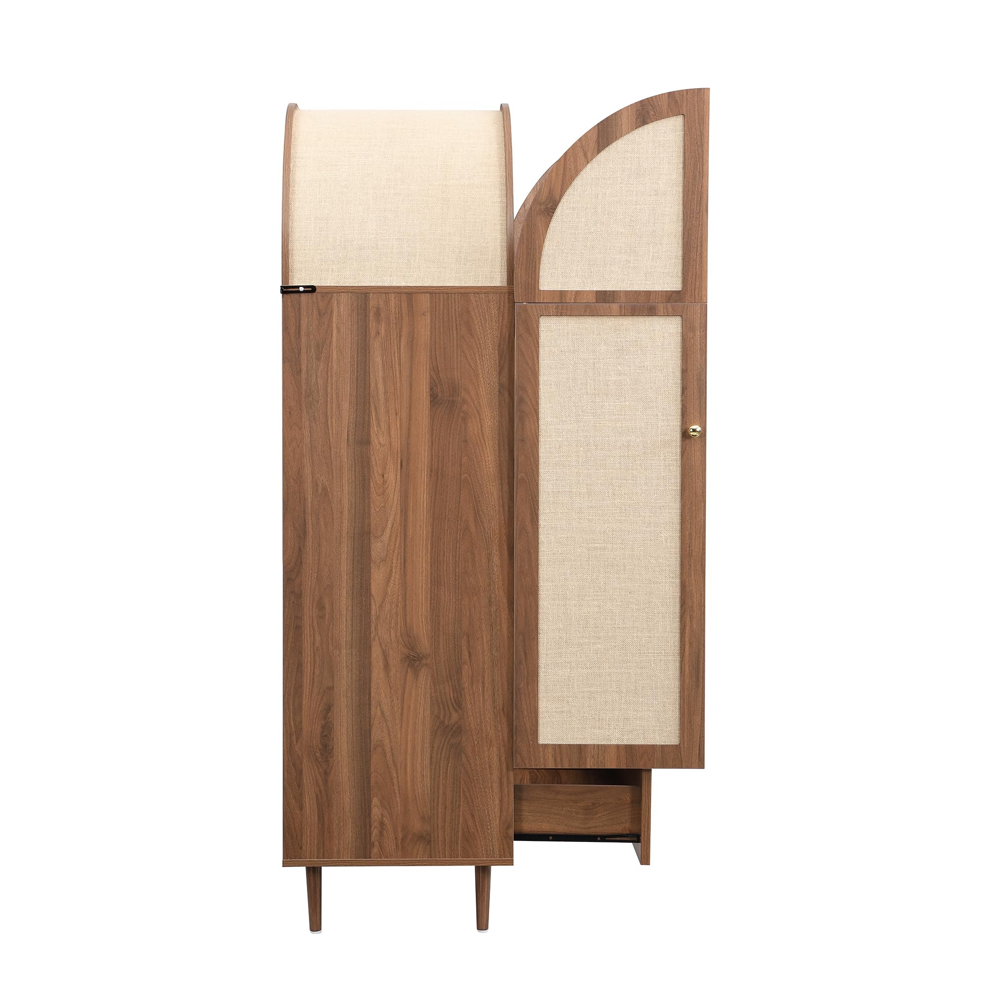 Armario Infantil con Puertas de Tela y cajón, Aspecto de Nogal, Patas Resistentes, Espacio de Almacenamiento práctico para Ropa y Accesorios, Compartimentos