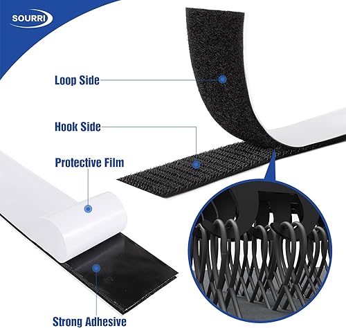 Miniatura 4 de SOURRI Rollo de cierre adhesivo de cinta de velcro de 1 pulgada x 82 pies, tiras autoadhesivas de nailon resistentes para el hogar, oficina,