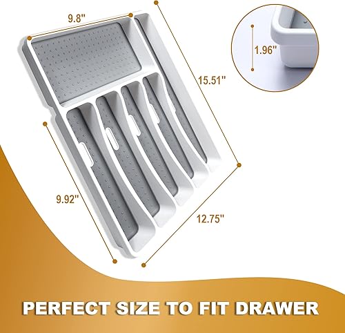 Miniatura 3 de Bellsal Organizador de cubiertos con 6 ranuras para cajón, organizador de utensilios de cubiertos, organizador de cubiertos para cocina de plástico