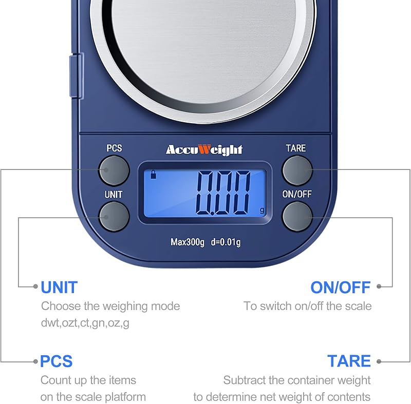 Accuweight Digitális Zsebmérleg 300g/0.01g - Kék LCD Kijelzővel, Számláló Funkcióval, Ékszer, Levél, Érme Mérésére, Hordozható Precíziós Mér