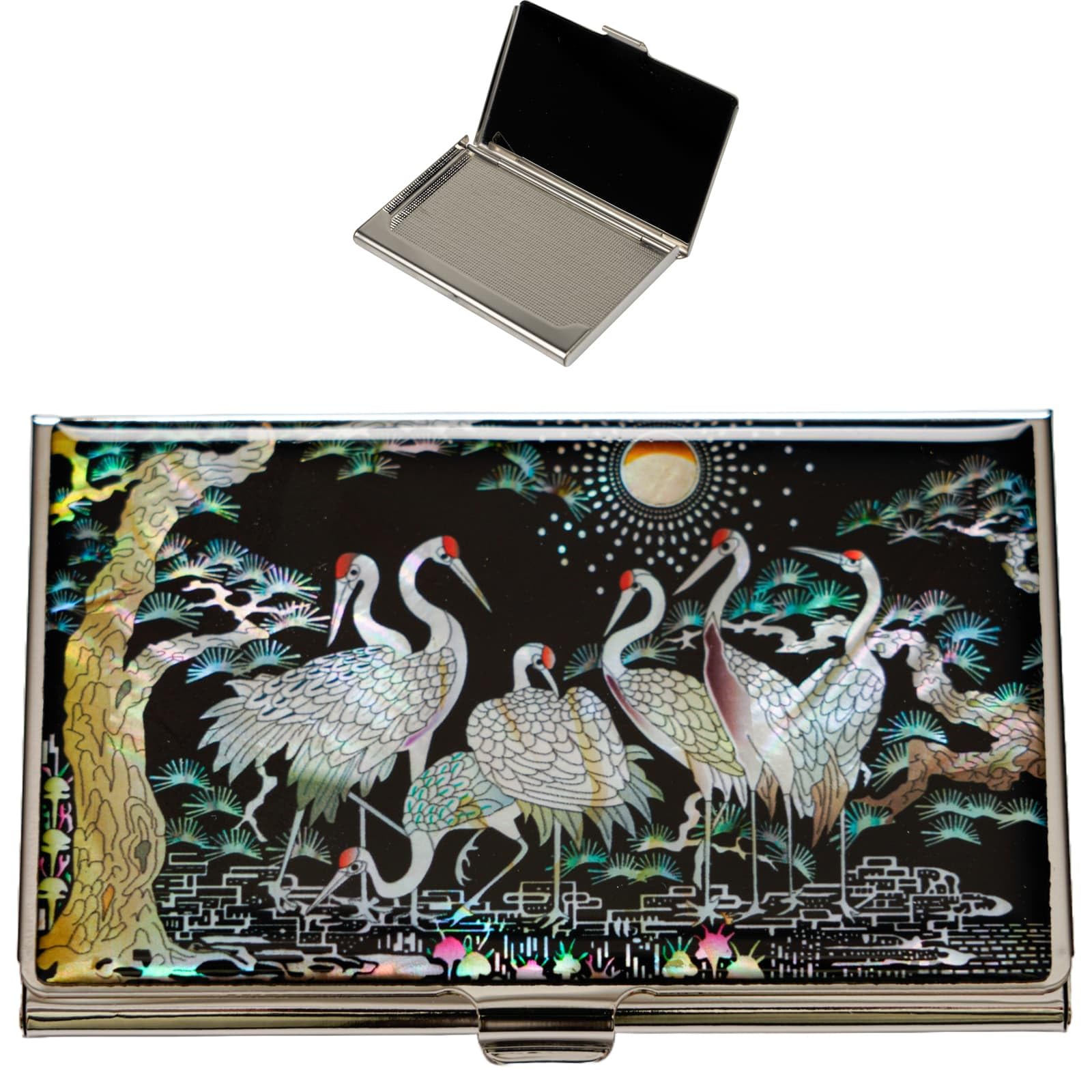 February Mountain Mother of Pearl Business Card Case - Korea Traditional Gifts, Slim Metal Holder for Business & Credit Cards, Pocket-Sized Purse Wallet โ image 1