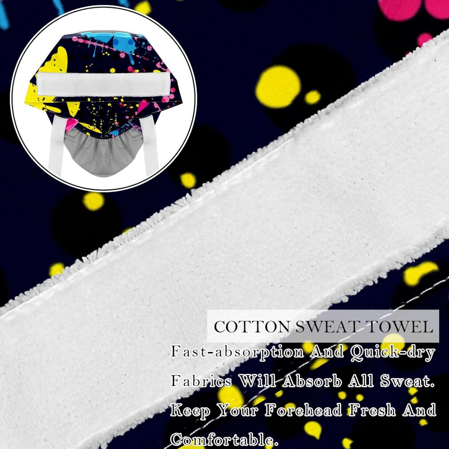 6 Pcs Working Cap with Button Sweatband, Adjustable Bouffant Scrub Caps Women Long Hair Butterflies Colorful