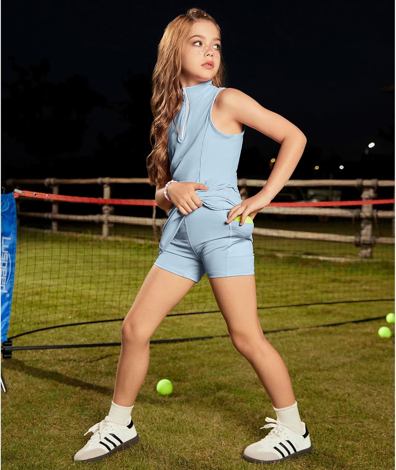 Perfashion Girls Tennis Dress 1/4 Zip Golf Outfit Built-in Bra & Shorts Pickleball Athletic Dress Workout Pockets 4-13Y - Image 4