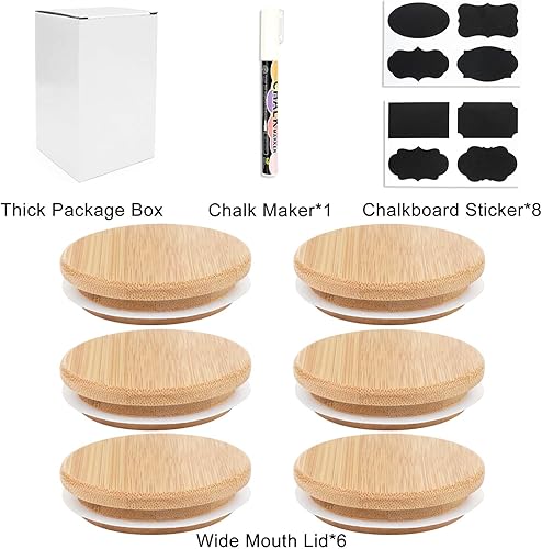 Miniatura 2 de CNVOILA - Tapas de bambú para frascos de conservas de boca ancha, paquete de 6 tapas para tarros Mason de boca ancha