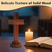 Vista 2 de Attivolife Cruz de madera hecha a mano – Crucifijo de madera cristiana de Jesús sagrado con soporte, decoración de mesa de habitación del hogar