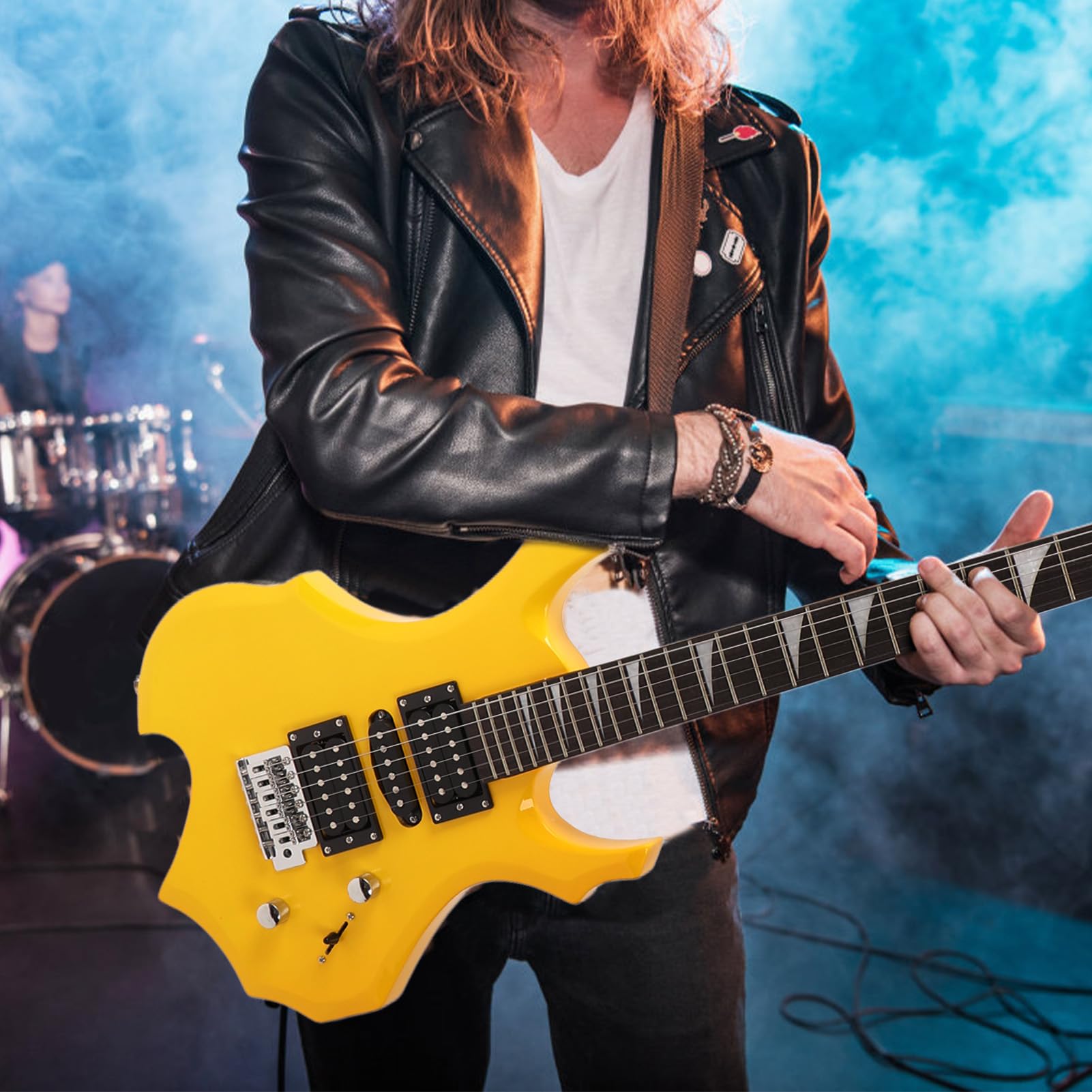 RiToEasysports Chitarra Elettrica, Kit per Principianti per Chitarra Elettrica a Corpo Solido a 24 Tasti con Forma di Fiamma per Principianti per Amanti della Musica Rock