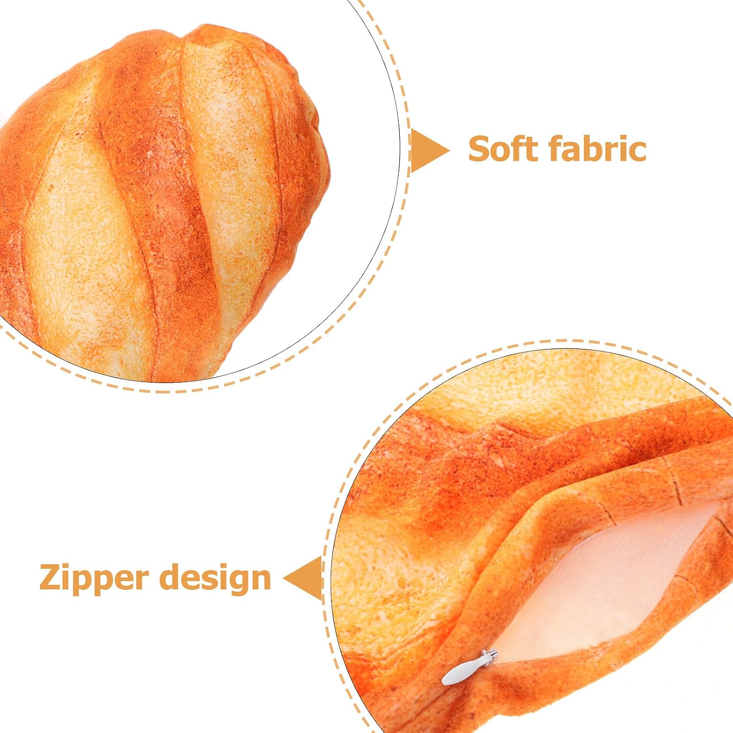 BETOOKY Funny Bread Pillow Cover - Baguette Back Cushion Pillowcase - Zippered Bread Cushion Decorative Cover for Sofa Couch Pillow 53x22cm/21x8.7"