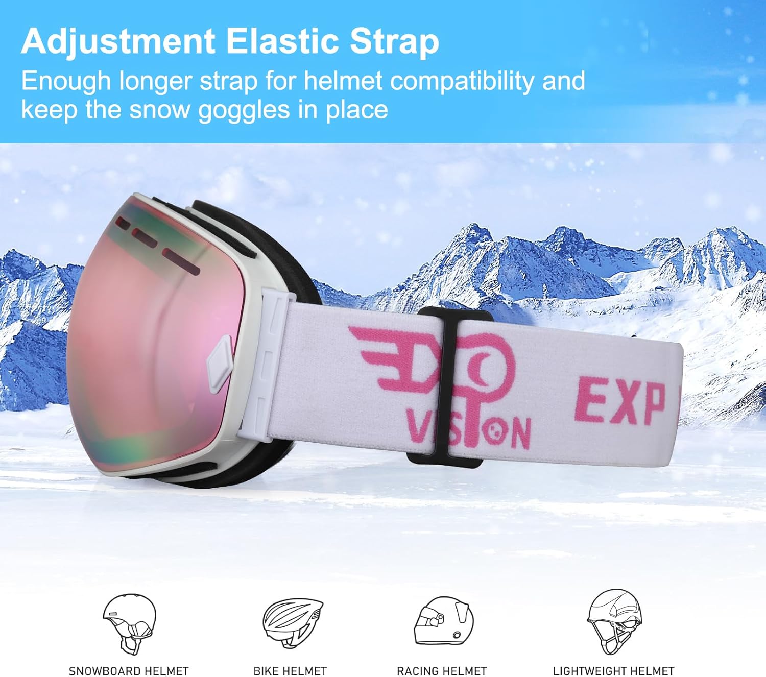 EXP VISION Snowboard Ski Goggles Men Women Youth, Anti Fog OTG Winter Snow Goggles Spherical Detachable Lens - Image 6