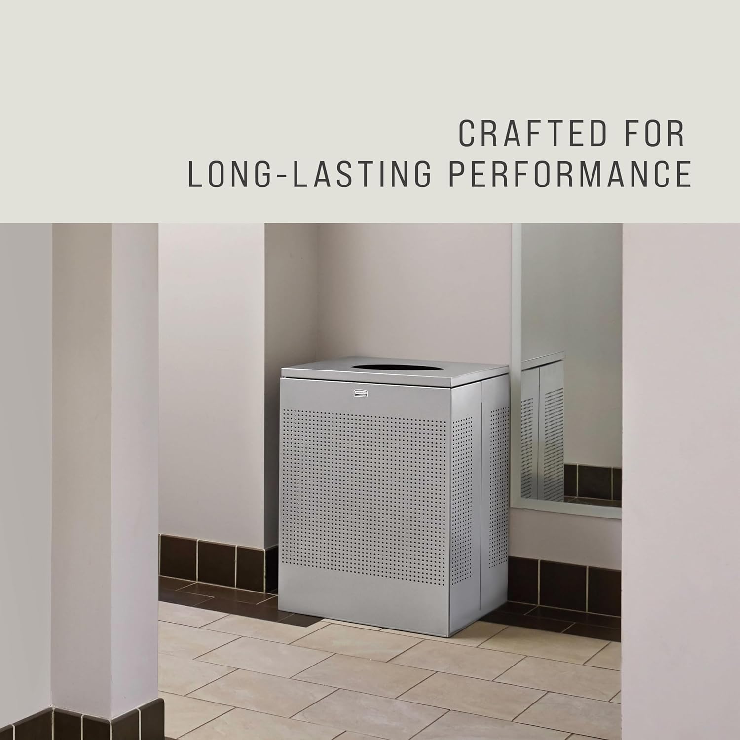 Rubbermaid Commercial Products Silhouette Square Open Top Trash Can, 16 Gal, Silver Metallic, Indoor for Offices/Hotel Lobbies/Front Desk