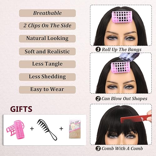 Miniatura 5 de Tereshar Peluca de color marrón degradado con flequillo, larga, rizada, ondulada, de color negro a marrón, aspecto natural, resistente al calor,